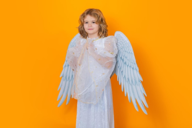 Dia dos namorados, criança anjo cupido com asas, retrato de estúdio de criança angelical