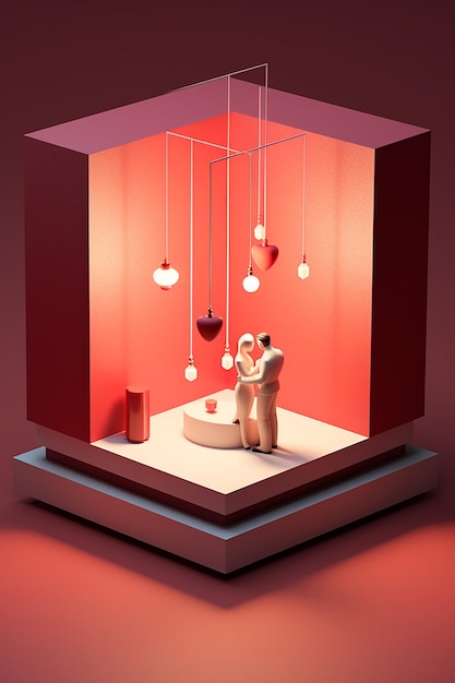Foto dia dos namorados diorama minimalista isométrico gerado por inteligência artificial