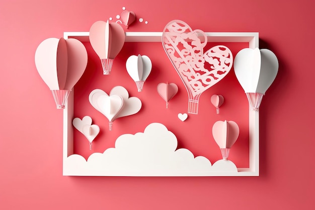 Dia dos Namorados em papel com balão de coração e amor Generative Ai