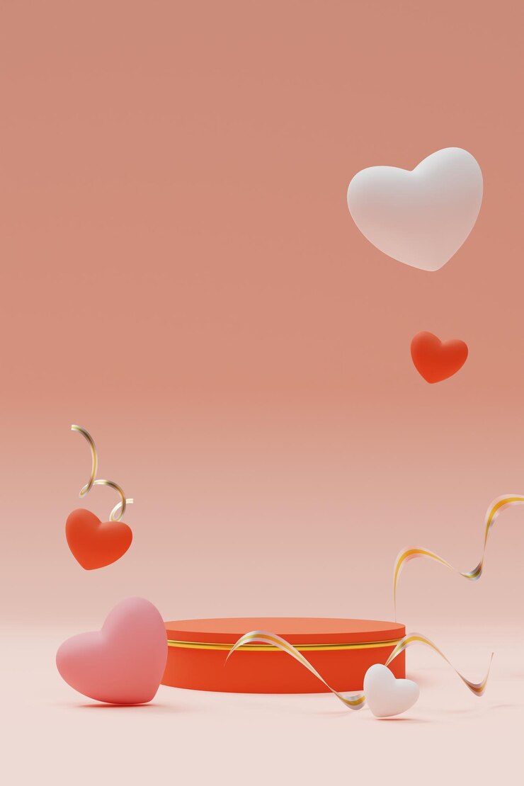 Dia dos namorados, símbolo do coração, fundo do pódio, renderização em 3d