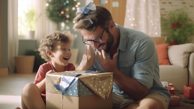 Foto dia dos pais filha de família feliz abraçando o pai e rindo no feriado