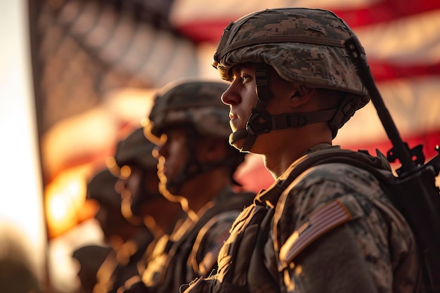 Foto dia dos veteranos soldados militares bandeira americana