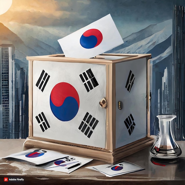 Día de las elecciones de Corea del Sur Con una caja electoral con la bandera de Korea del Sur