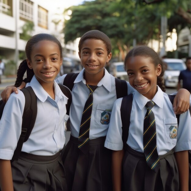 Día escolar con estudiantes sonriendo.