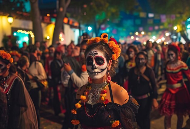 Foto el día festivo mexicano de la celebración azteca de los muertos cuando las familias honran a sus antepasados