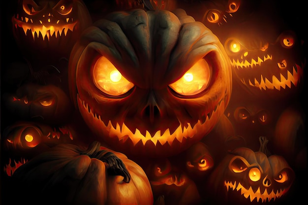 Día de Halloween ojos de Jack O' Lanterns truco o trato Samhain Víspera de todos los santos Víspera de todos los santos Todo el fondo de halloween espeluznante Horror Ghost Demon 31 de octubre