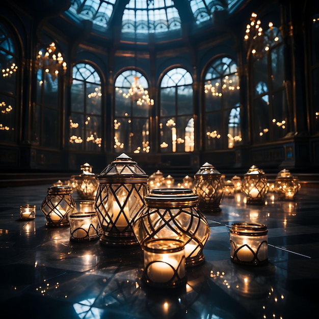 Día de Hanukkah Celebre el Festival de las Luces Decoraciones Menorahs Dreidels y fotografías de familia