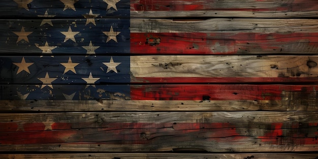 Día de la Independencia Bandera nacional de los Estados Unidos de América en una vieja mesa de madera Ai Generado