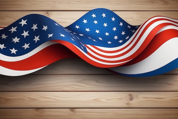 Foto día de la independencia de los estados unidos 4 de julio la bandera estadounidense ondea sobre un fondo de madera