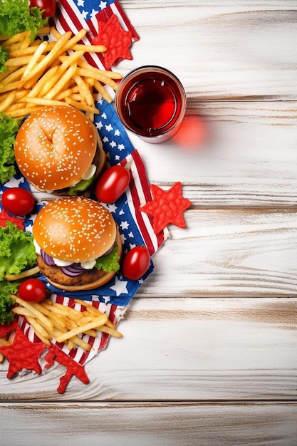 Foto día de la independencia de los estados unidos. comida tradicional de picnic.