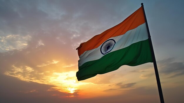 Día de la Independencia India Bandera india ondeando cielo Generativo ai