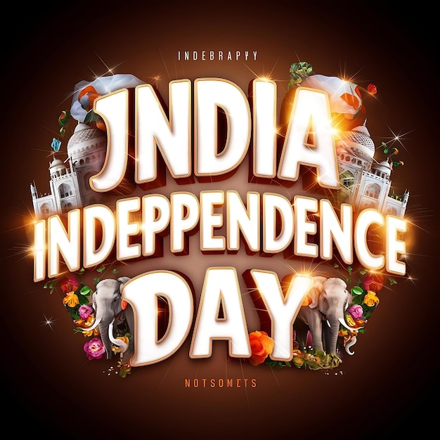 Día de la Independencia de la India Efecto de texto 3d Ilustración del día de la independencia de la India Arte