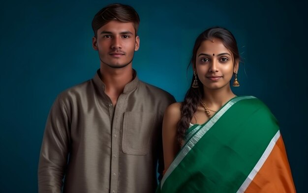 Día de la Independencia de la India Pareja de diferentes religiones estudio de retratos