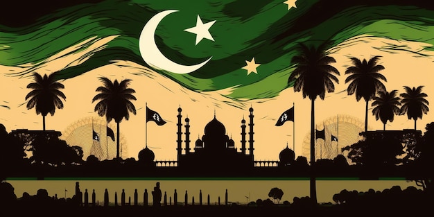 Día de la Independencia de Pakistán 14 de agosto soldados ondeando tela pakistán bandera de pakistán