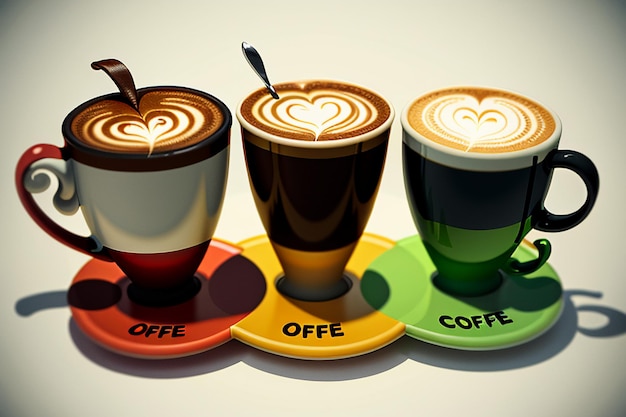Foto día internacional del café delicioso café hermosa decoración con leche bebidas de té de la tarde de negocios