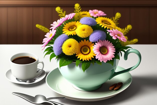 Día internacional del café Delicioso café y hermosas flores fondo de pantalla romántico