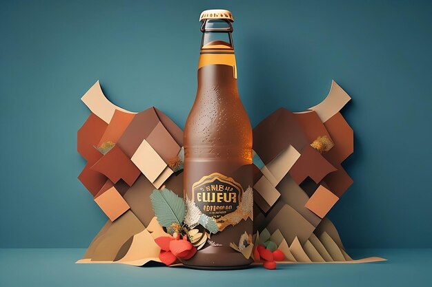 Foto día internacional de la cerveza botella de cerveza papel arte estilo ai generado
