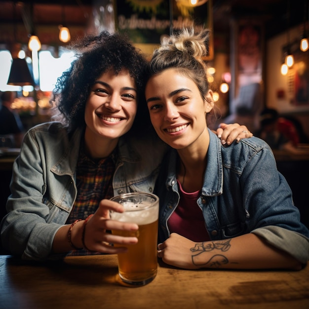 Un día internacional de la cerveza dos mejores amigas