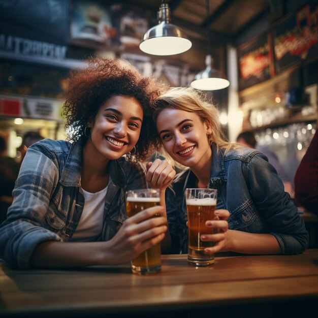 Un día internacional de la cerveza dos mejores amigas