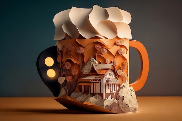 dia internacional da cerveja uma caneca de estilo de arte de papel de cerveja gerado por ai