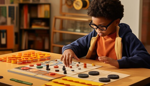 Foto dia internacional da educação dentro de uma biblioteca braille com foco na exploração tátil