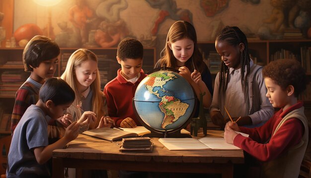 Foto dia internacional da educação um cenário de sala de aula global com alunos de diferentes origens