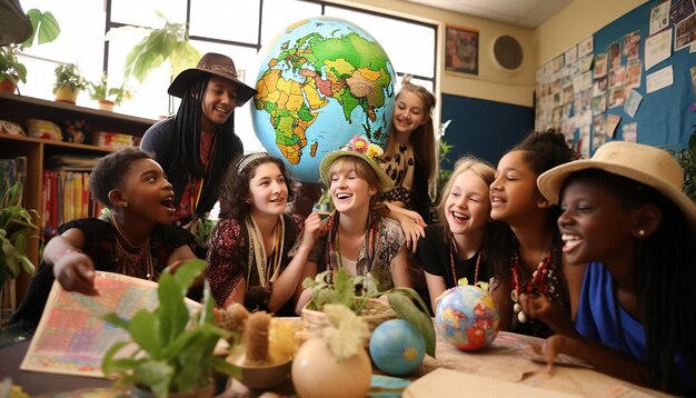 Foto dia internacional da educação um cenário de sala de aula global com alunos de diferentes origens