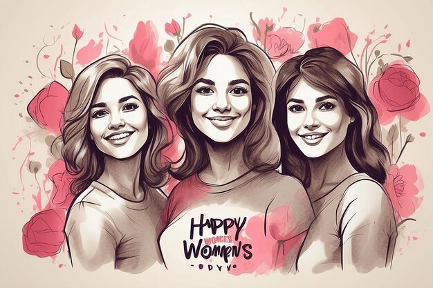 Dia Internacional da Mulherilustração feliz sorrindo diversas mulheres juntas