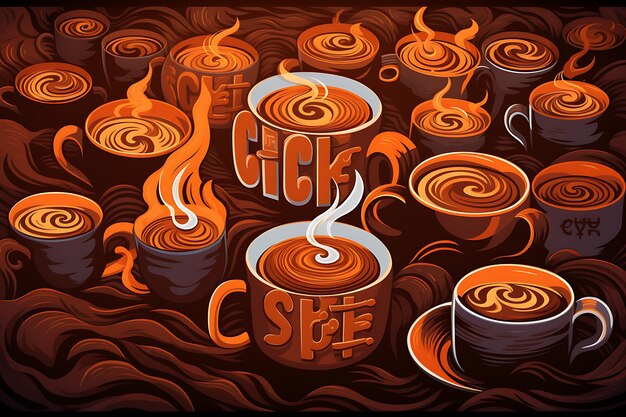 Dia Internacional das Letras de Café com xícaras ilustradas