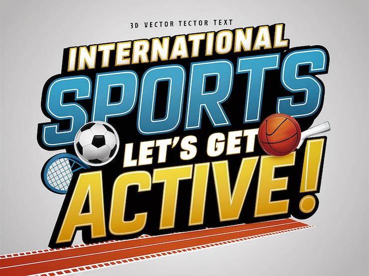 Foto día internacional del deporte con atletas y una pelota con letras en 3d