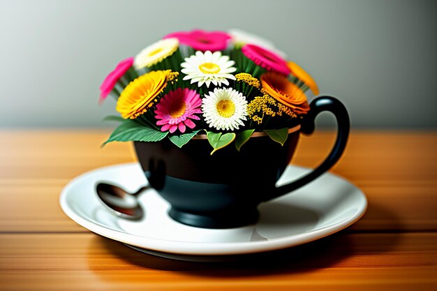 Dia internacional do café Delicioso café e lindas flores românticas fundo de papel de parede