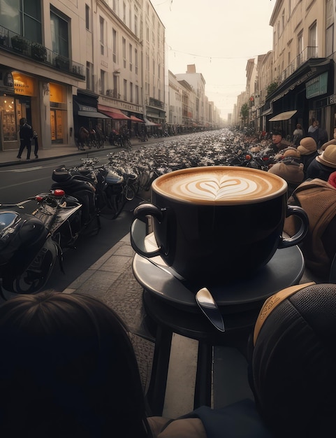 Dia Internacional do Café uma grande chávena de café no meio da rua