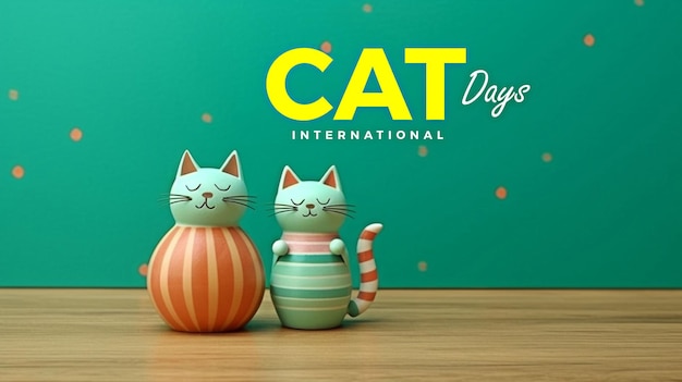 Dia internacional do gato com Gatos em madeira sólida com fundo tosca