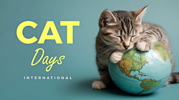 Dia Internacional do Gato com o Gato Abraça o Planeta Terra