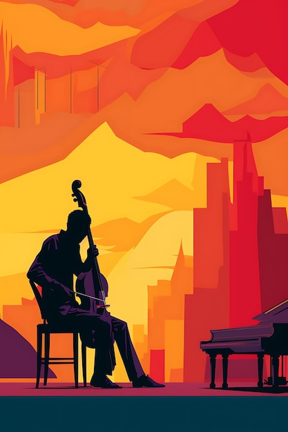 Dia Internacional do Jazz Com Músicos no Palco Multi Colores coloridos cartazes internacionais Palco