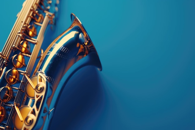 Dia Internacional do Jazz ou Dia Mundial da Música com instrumentos musicais em fundo azul