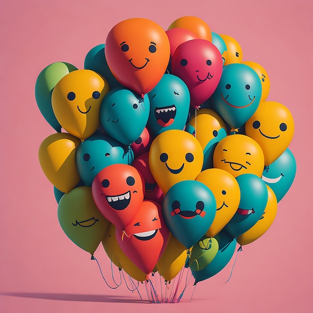 dia internacional do sorriso ou dia mundial do sorriso com divertidas comemorações de aniversário de balões de gradiente 3d BG
