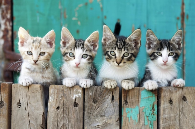 Foto día internacional del gato con gatos en madera maciza con fondo de tosca