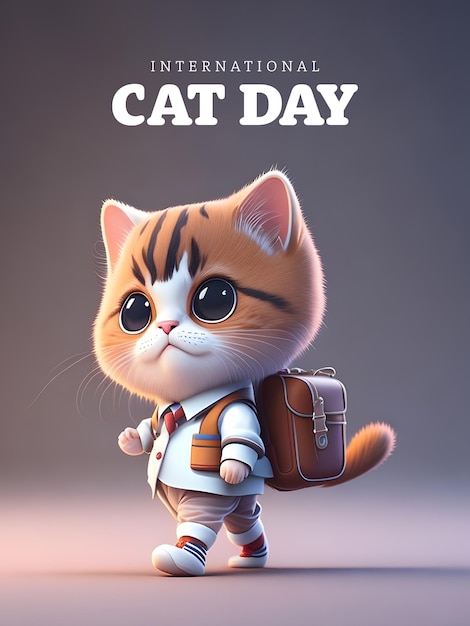 día internacional del gato con un lindo personaje de gato