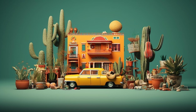 Dia internacional mínimo do México com objetos em miniatura Tema de celebração do dia nacional