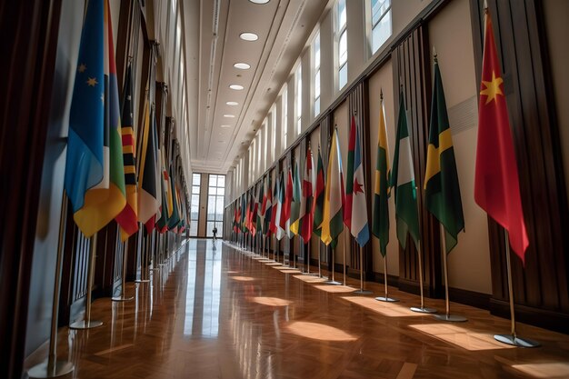 El Día Internacional del Multilateralismo y la Diplomacia para la Paz Muchas banderas de diferentes países AI generativo
