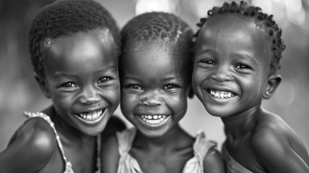 Día Internacional del Niño Africano retrato de niñas y niños africanos felices y sonrientes niños africanos foto en blanco y negro