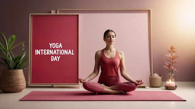 Día Internacional del Yoga Mujer hermosa haciendo yoga en el gimnasio