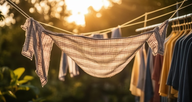 Foto el día de la lavandería iluminado por el sol es un momento de tranquilidad.