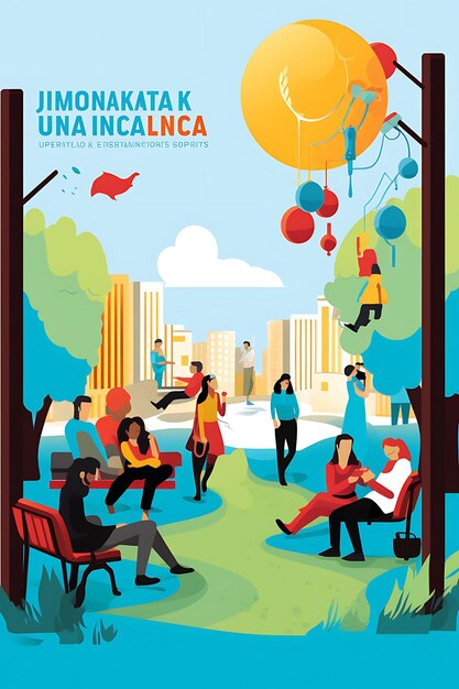 Foto día de la lengua española de las naciones unidas con personas que hablan el día internacional del poster creativo de spa