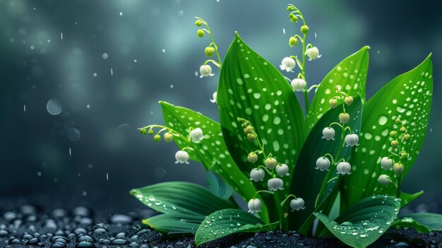 Foto un día de lluvia florece el maylily convallaria majalis