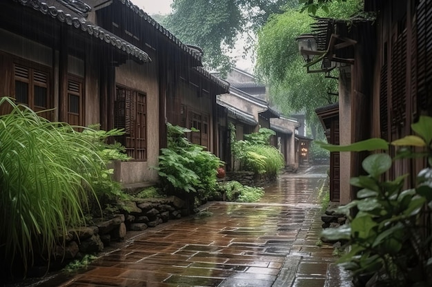 Un día lluvioso en la ciudad de lijiang