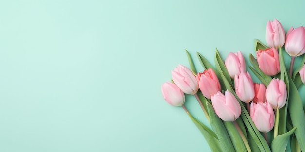 Día de la madre Concepto de fondo del Día de San Valentín con flores de tulipán rosa generadas por IA IA generativa