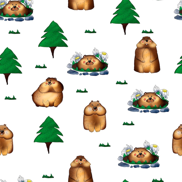 Foto día de la marmota en el bosque de patrones sin fisuras