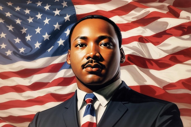 Foto día de martin luther king con la bandera de los estados unidos